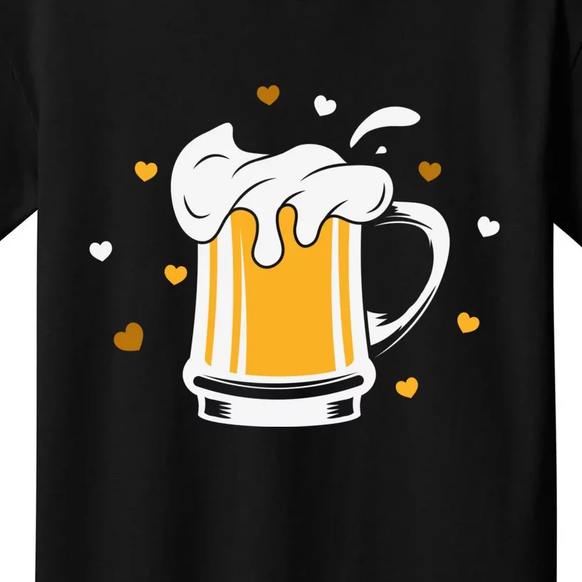 Full Cup Of Beer And Foam Drinking Love Valentine Gift For Valentine Day Kids T-Shirt