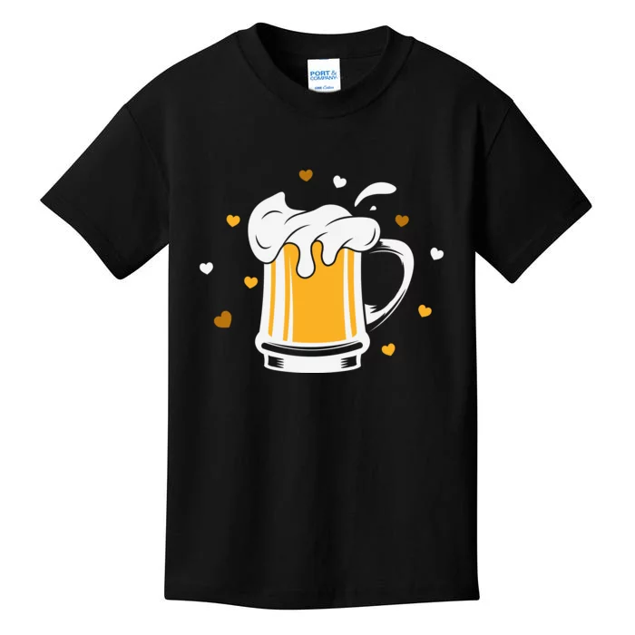 Full Cup Of Beer And Foam Drinking Love Valentine Gift For Valentine Day Kids T-Shirt