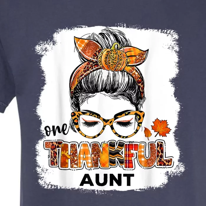 Funny Cute One Thankful Aunt Fall Costume Leaves Autumn Thanksgiving Garment-Dyed Heavyweight T-Shirt