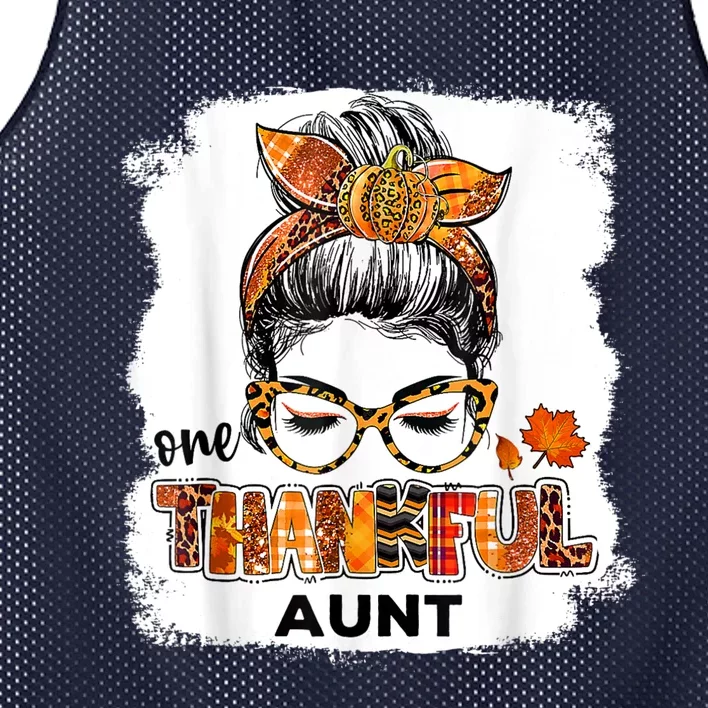 Funny Cute One Thankful Aunt Fall Costume Leaves Autumn Thanksgiving Mesh Reversible Basketball Jersey Tank