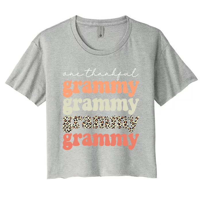 Funny Cute One Thankful Grammy Autumn Tree Fall Leaves Thanksgiving Women's Crop Top Tee