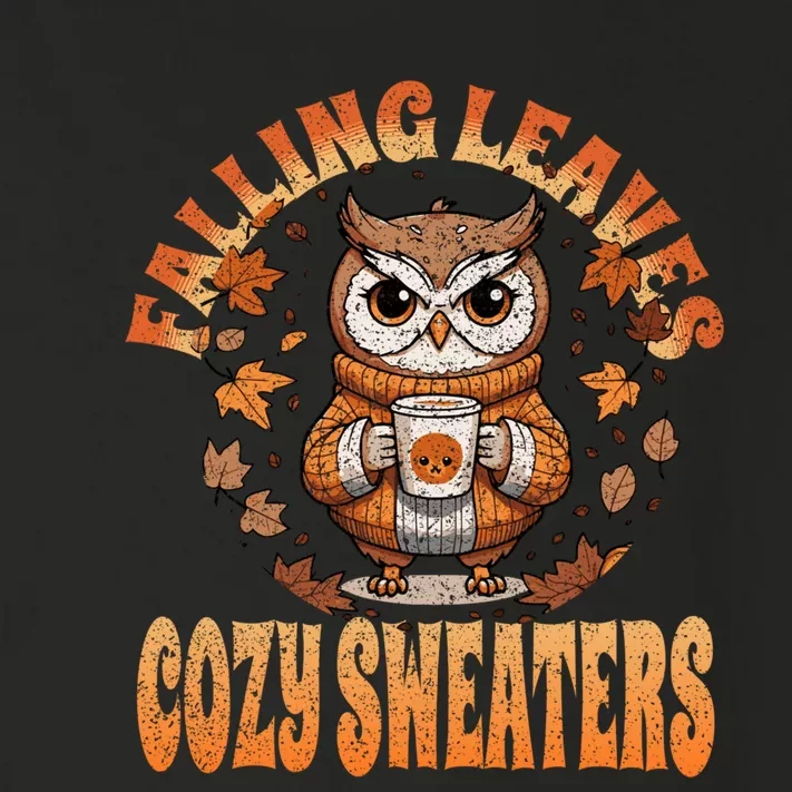 Fall Cute Owl With Coffee And Autumn Leaves Toddler Long Sleeve Shirt