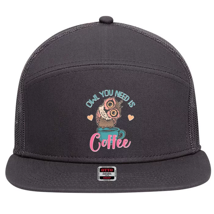 Funny Cute Owl You Need Is Coffee 7 Panel Mesh Trucker Snapback Hat