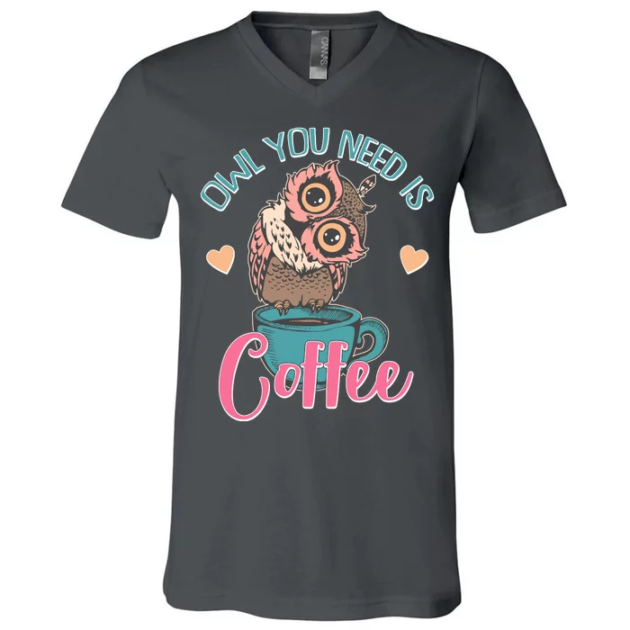 Funny Cute Owl You Need Is Coffee V-Neck T-Shirt