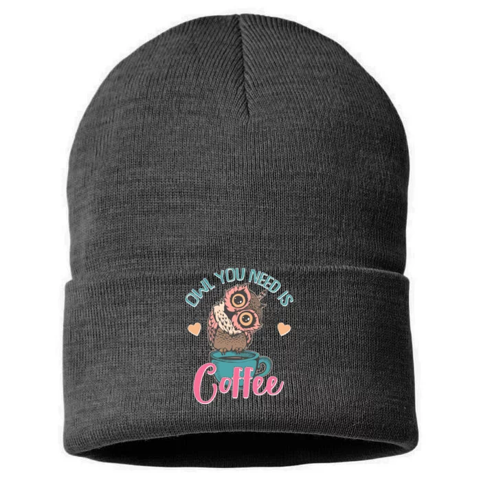 Funny Cute Owl You Need Is Coffee Sustainable Knit Beanie