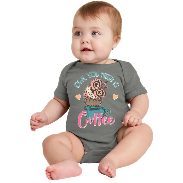 Funny Cute Owl You Need Is Coffee Baby Bodysuit