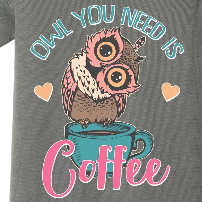 Funny Cute Owl You Need Is Coffee Baby Bodysuit