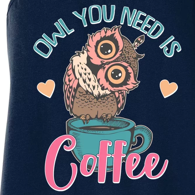 Funny Cute Owl You Need Is Coffee Women's Racerback Tank