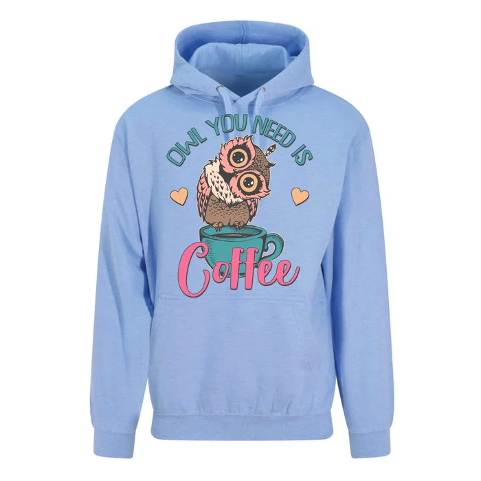 Funny Cute Owl You Need Is Coffee Unisex Surf Hoodie