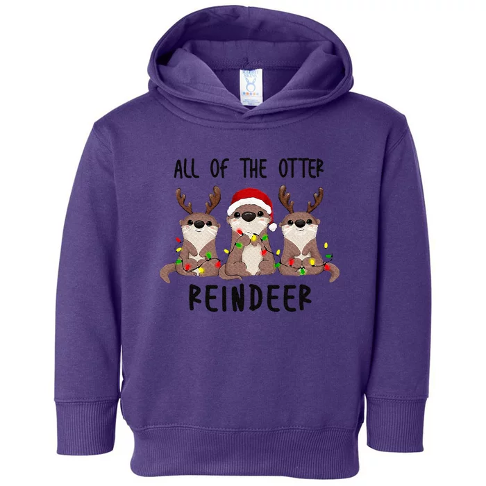 Funny Christmas Otters Cute All of the Otter Reindeer Toddler Hoodie