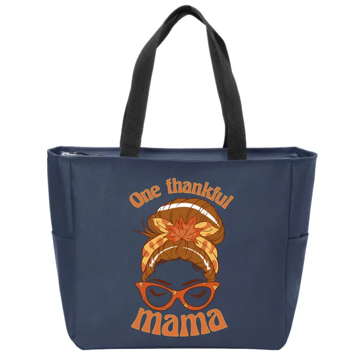 Funny Cute One Thankful Mama Autumn Festive Hair Bun Zip Tote Bag