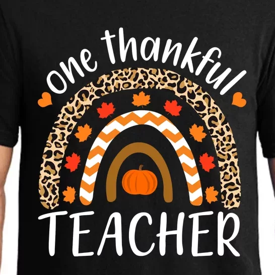 Funny Cute One Thankful Teacher, Autumn Fall Leopard Design Pajama Set