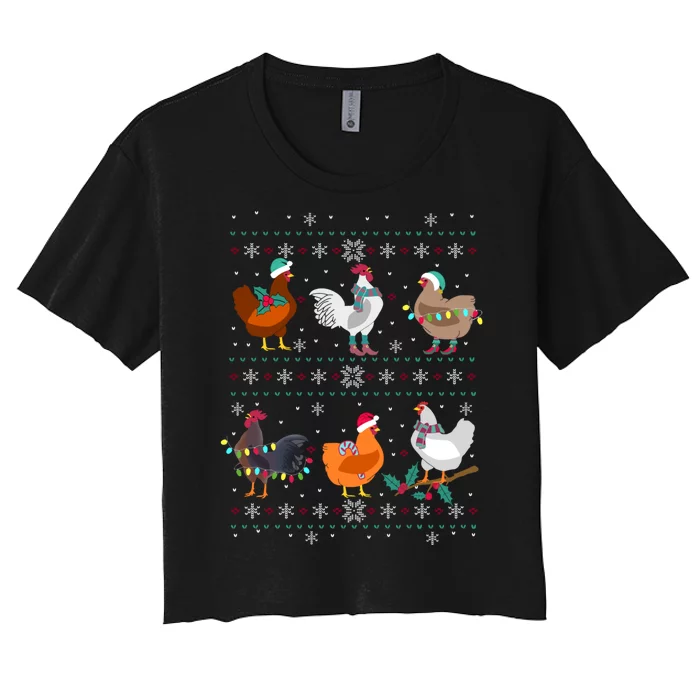 Funny Chicken Owner Birb Memes Farmer Ugly Christmas Chicken Women's Crop Top Tee