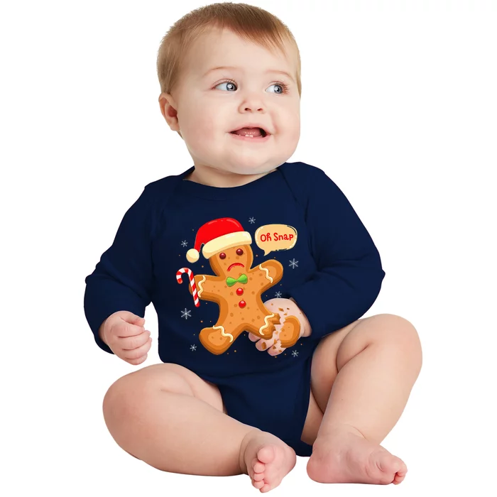 Funny Christmas Oh Snap Gingerbread Man Cookie X Mas PJs Baby Long Sleeve Bodysuit