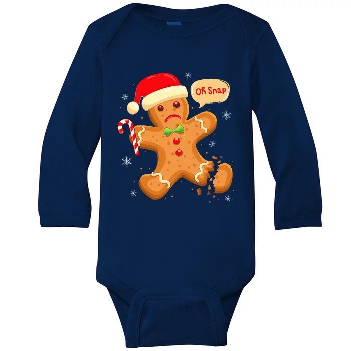 Funny Christmas Oh Snap Gingerbread Man Cookie X Mas PJs Baby Long Sleeve Bodysuit