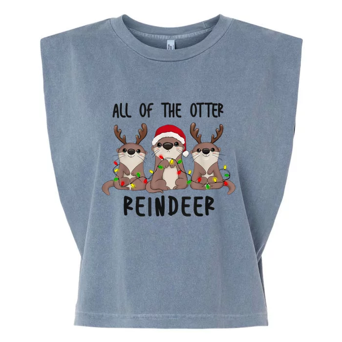 Funny Christmas Otters Cute All Of The Otter Reindeer Garment-Dyed Women's Muscle Tee