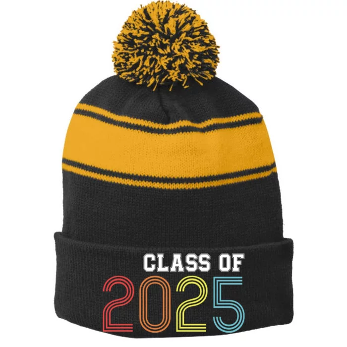 Funny Class Of 2025 Graduation Senior Class 2025 Senior Funny 2025 Graduation Stripe Pom Pom Beanie