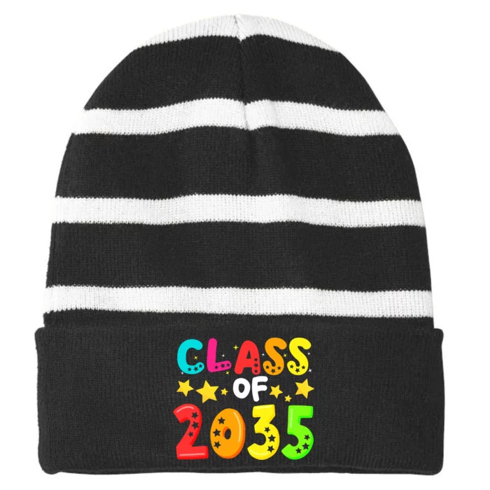 Funny Class Of 2035 Kindergarten Back To School Striped Beanie with Solid Band