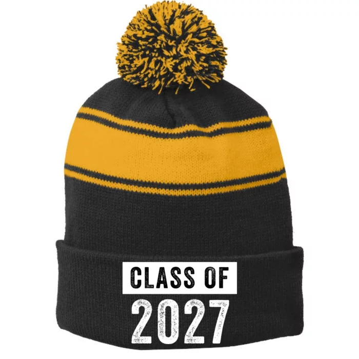 Funny Class Of 2027 Graduation 2027 Senior Senior Class Funny 2027 Graduation Stripe Pom Pom Beanie