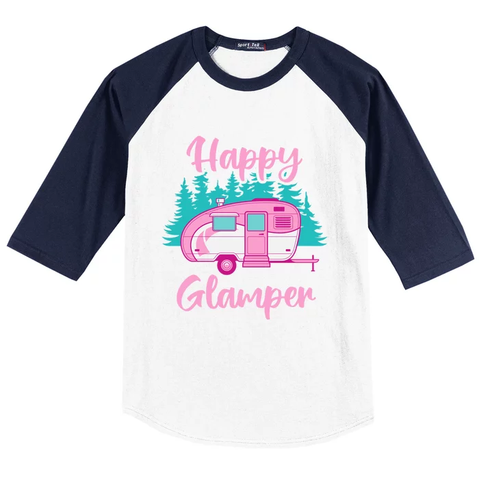 Funny Camping Outdoor Rv Camper Happy Glamper Great Gift Baseball Sleeve Shirt