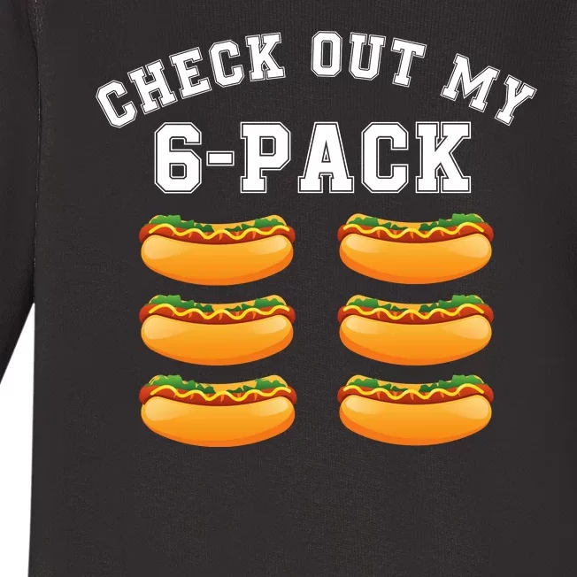 Funny Check Out My 6 Pack Hotdog Gym Lovers Funny Hot Dog Lovers Baby Long Sleeve Bodysuit