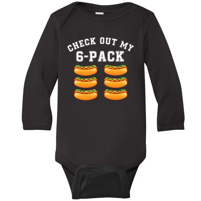 Funny Check Out My 6 Pack Hotdog Gym Lovers Funny Hot Dog Lovers Baby Long Sleeve Bodysuit