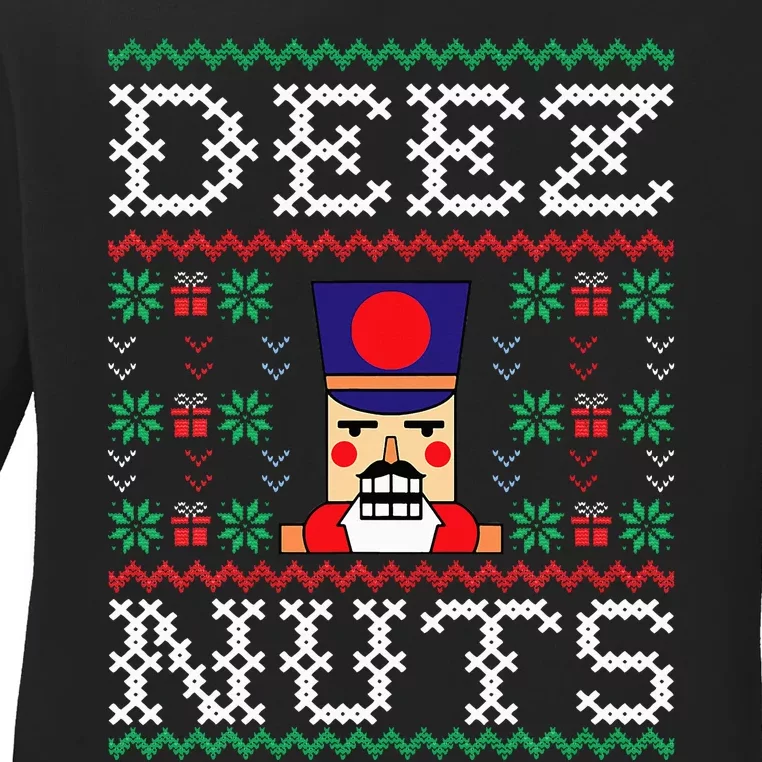 Funny Christmas Pajama Family Xmas Deez Nuts Nutcracker Nut Ladies Long Sleeve Shirt