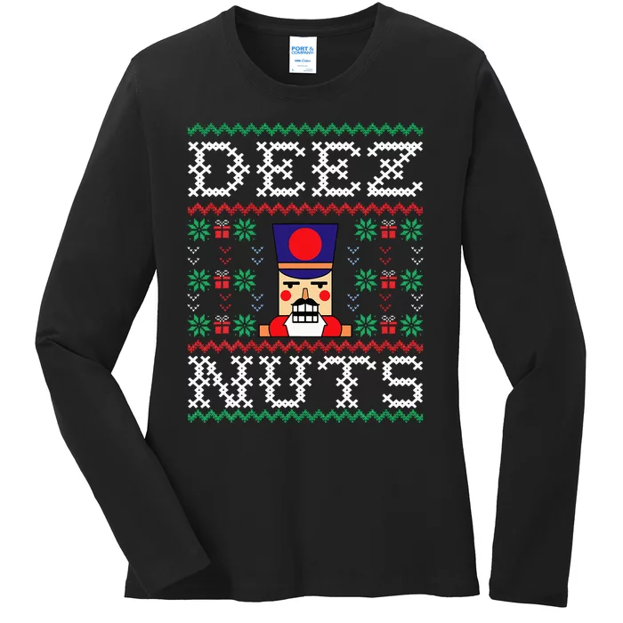 Funny Christmas Pajama Family Xmas Deez Nuts Nutcracker Nut Ladies Long Sleeve Shirt