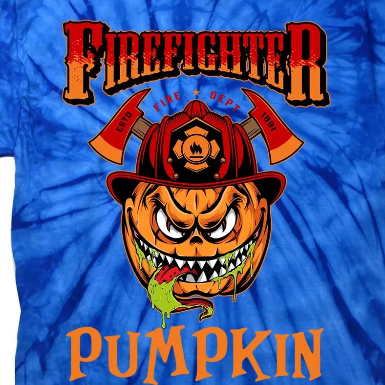 Firefighter Costume Pumpkin Halloween Firefighter Gift Tie-Dye T-Shirt