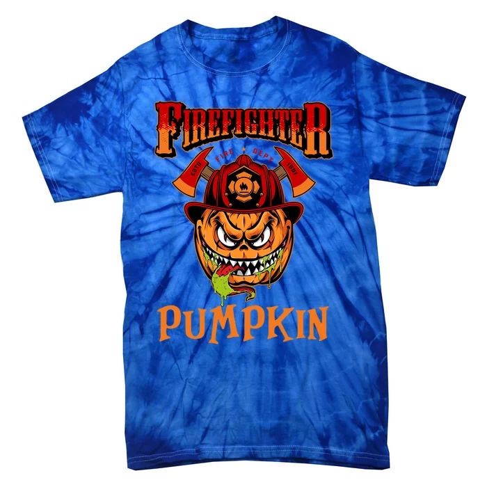 Firefighter Costume Pumpkin Halloween Firefighter Gift Tie-Dye T-Shirt