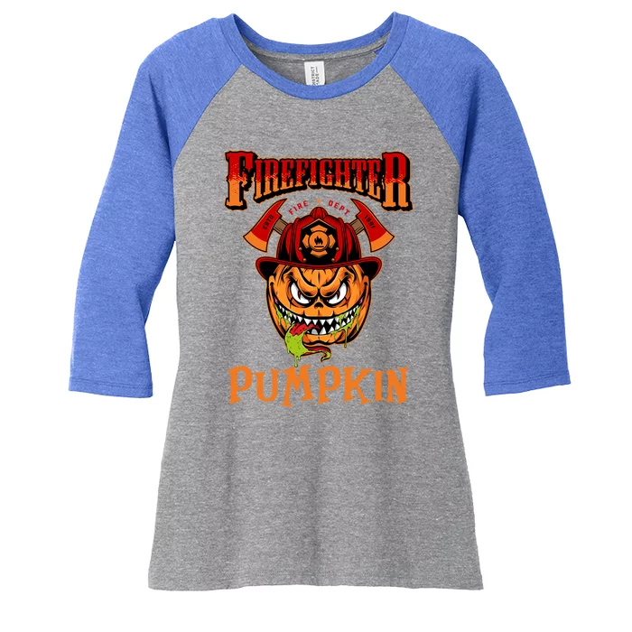 Firefighter Costume Pumpkin Halloween Firefighter Gift Women's Tri-Blend 3/4-Sleeve Raglan Shirt