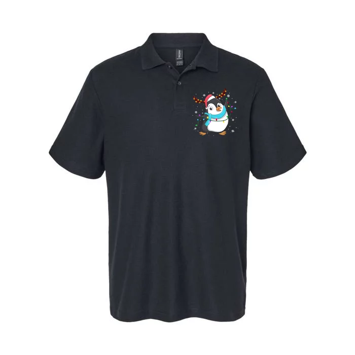 Funny Christmas Penguin Reindeer Santa Hat Lights Xmas Softstyle Adult Sport Polo