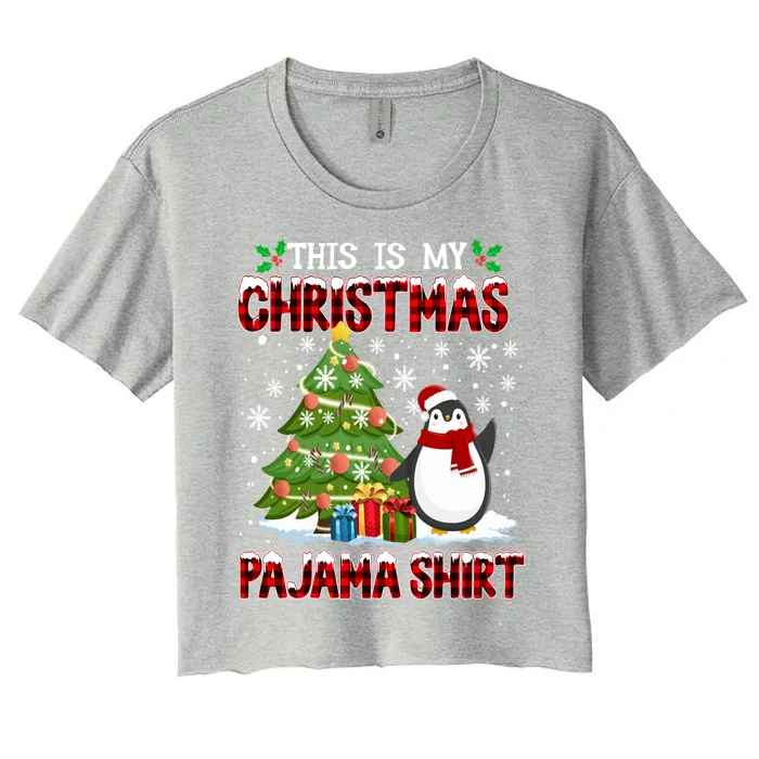 Funny Christmas Pajama: Penguin Christmas Tree Winter Design Gift Women's Crop Top Tee