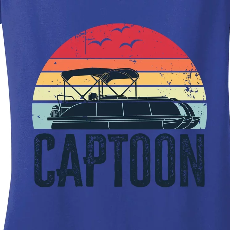 Funny Captoon Pontoon Captain Boating Boat Dad Fathers Day Gift Women's V-Neck T-Shirt