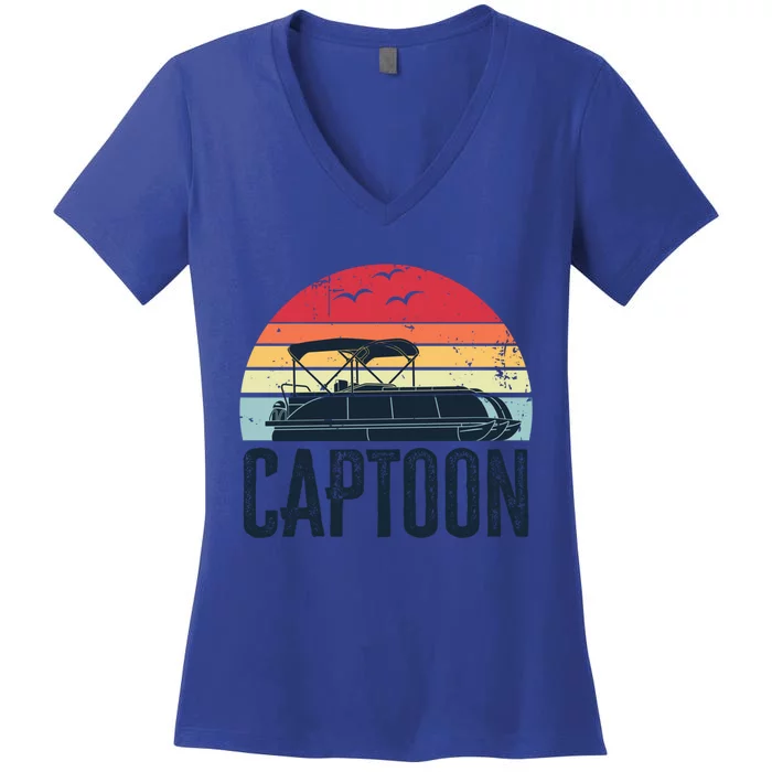 Funny Captoon Pontoon Captain Boating Boat Dad Fathers Day Gift Women's V-Neck T-Shirt