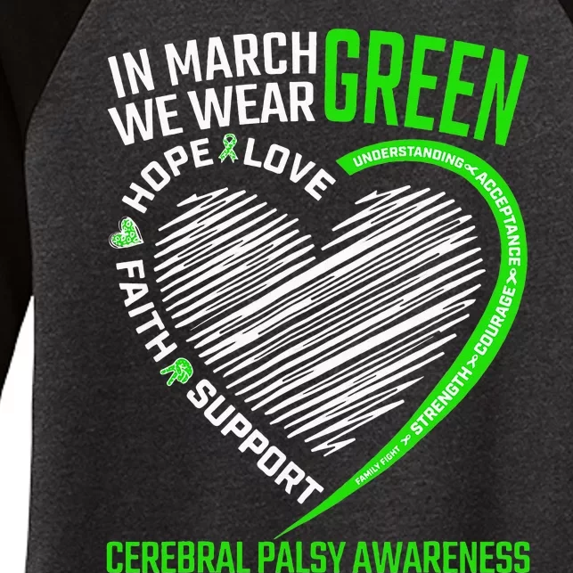 funny Cerebral Palsy awareness green ribbon Women's Tri-Blend 3/4-Sleeve Raglan Shirt