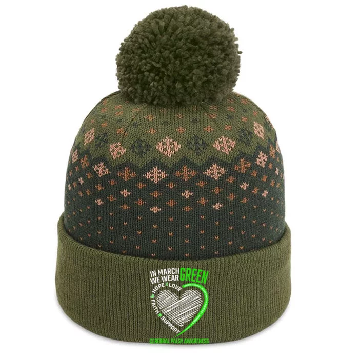 funny Cerebral Palsy awareness green ribbon The Baniff Cuffed Pom Beanie