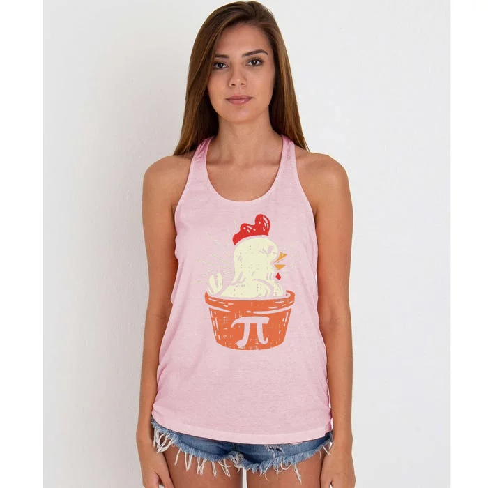 Funny Chicken Pot Pi Day Pie Math Lover Geek Gift 3.14 Women's Knotted Racerback Tank