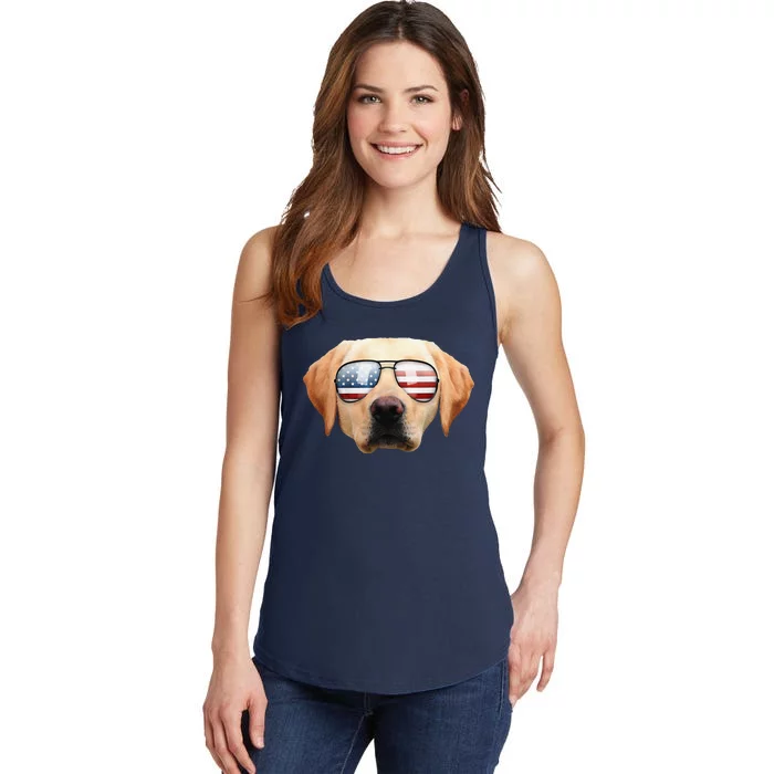 Funny Cute Patriotic Yellow Lab Sunglasses Dog Ladies Essential Tank