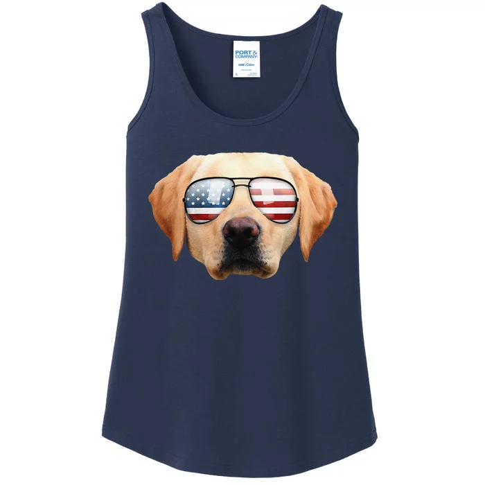 Funny Cute Patriotic Yellow Lab Sunglasses Dog Ladies Essential Tank