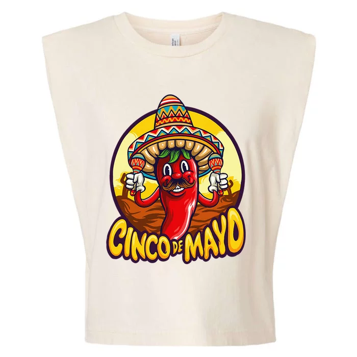 Funny chili playing maracas Mexican Fiesta 5 De Mayo Garment-Dyed Women's Muscle Tee