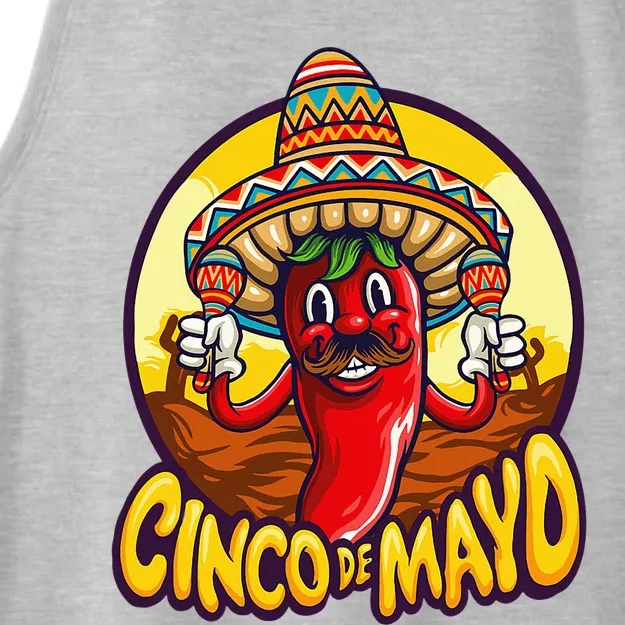 Funny chili playing maracas Mexican Fiesta 5 De Mayo Ladies Tri-Blend Wicking Tank