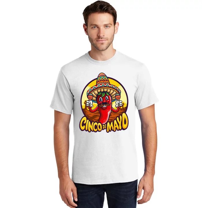 Funny chili playing maracas Mexican Fiesta 5 De Mayo Tall T-Shirt