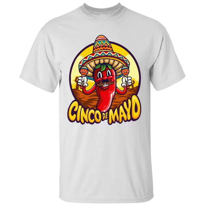 Funny chili playing maracas Mexican Fiesta 5 De Mayo Tall T-Shirt