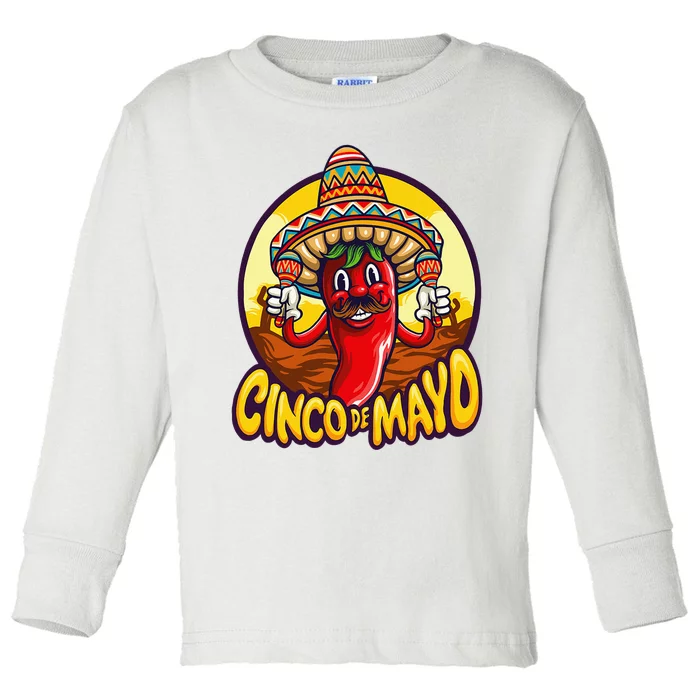 Funny chili playing maracas Mexican Fiesta 5 De Mayo Toddler Long Sleeve Shirt