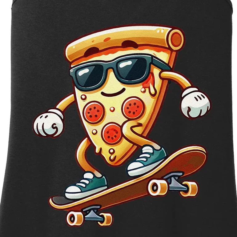 Funny Cheesy Pizza Sunglass Slice Skateboard Ladies Essential Tank