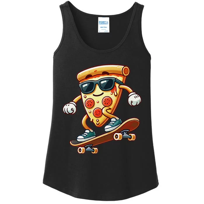 Funny Cheesy Pizza Sunglass Slice Skateboard Ladies Essential Tank