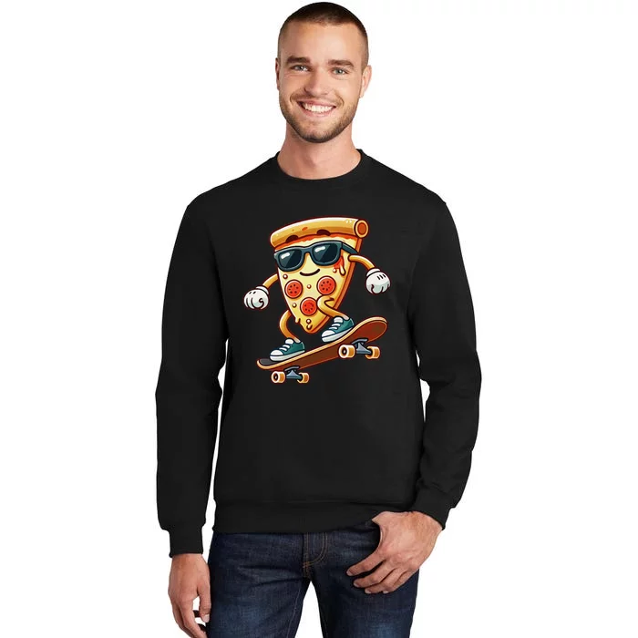 Funny Cheesy Pizza Sunglass Slice Skateboard Tall Sweatshirt