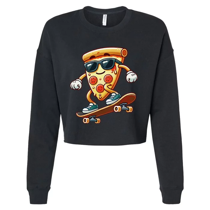 Funny Cheesy Pizza Sunglass Slice Skateboard Cropped Pullover Crew