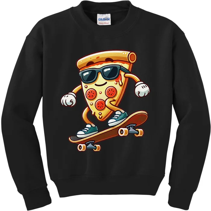 Funny Cheesy Pizza Sunglass Slice Skateboard Kids Sweatshirt